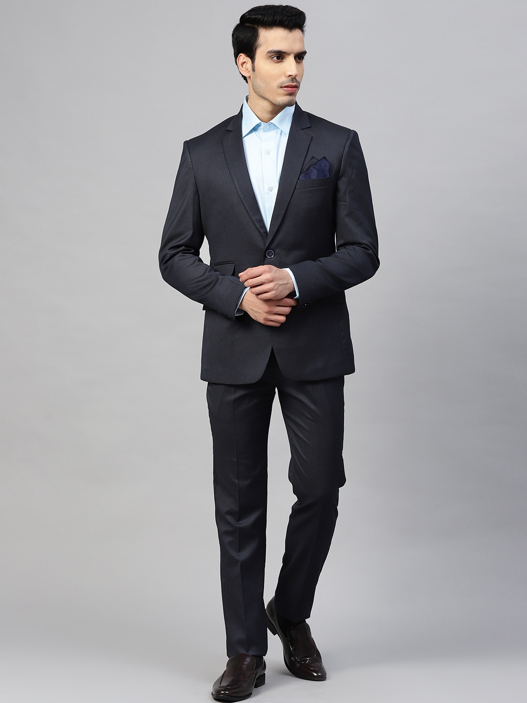 

MANQ Men Navy Blue Striped Slim Fit Single-Breasted Suit