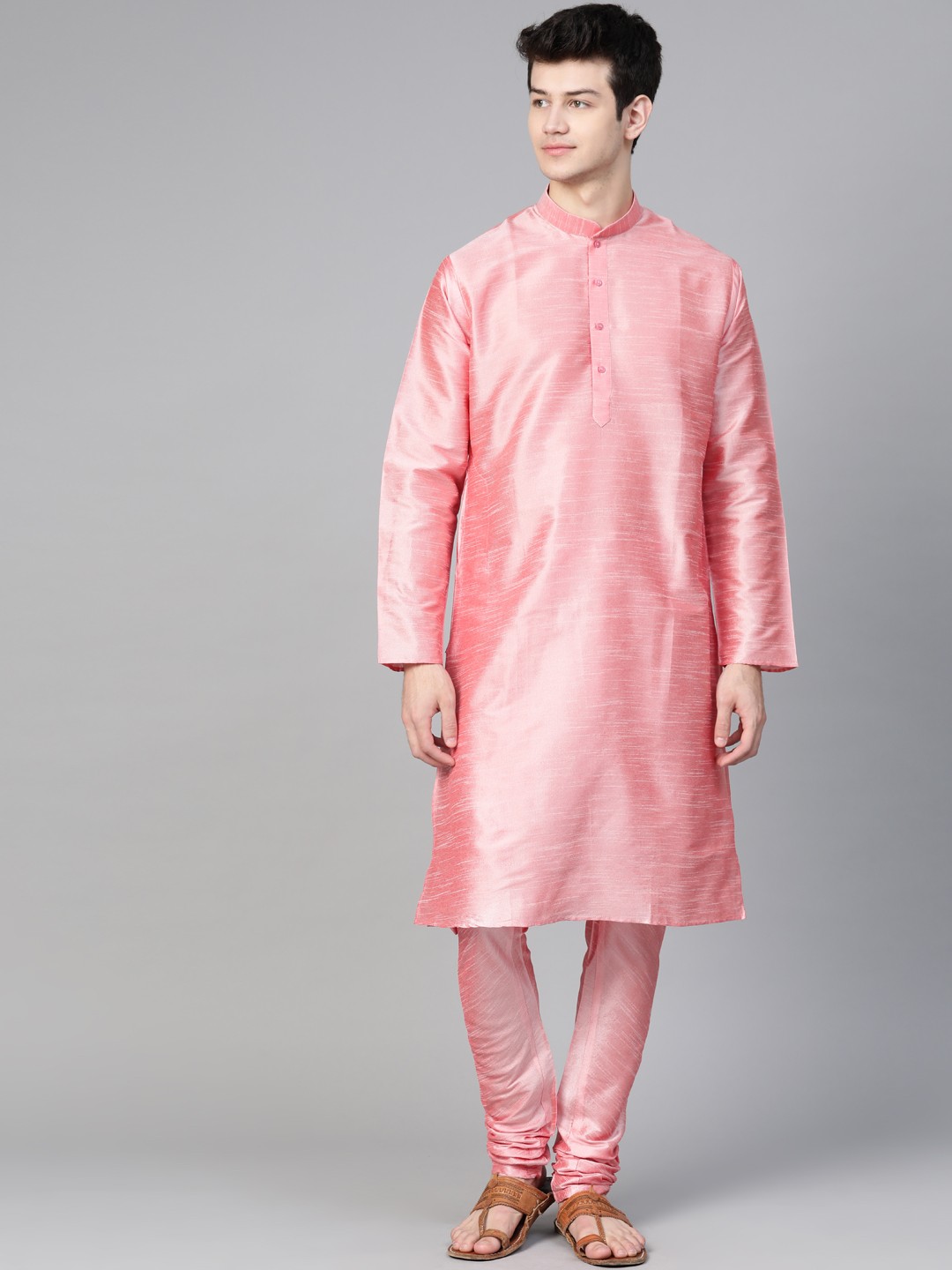 

MANQ Men Pink Solid Kurta with Churidar