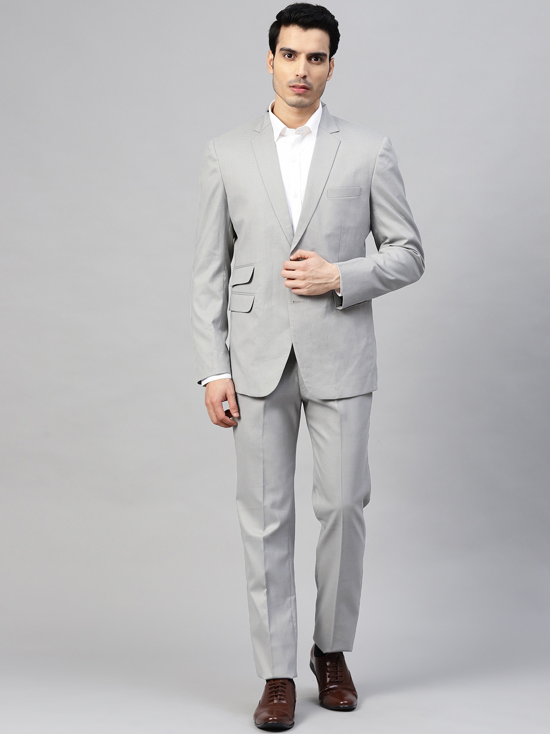 

ManQ Men Grey Self Micro Checked Slim Fit Single-Breasted Suit