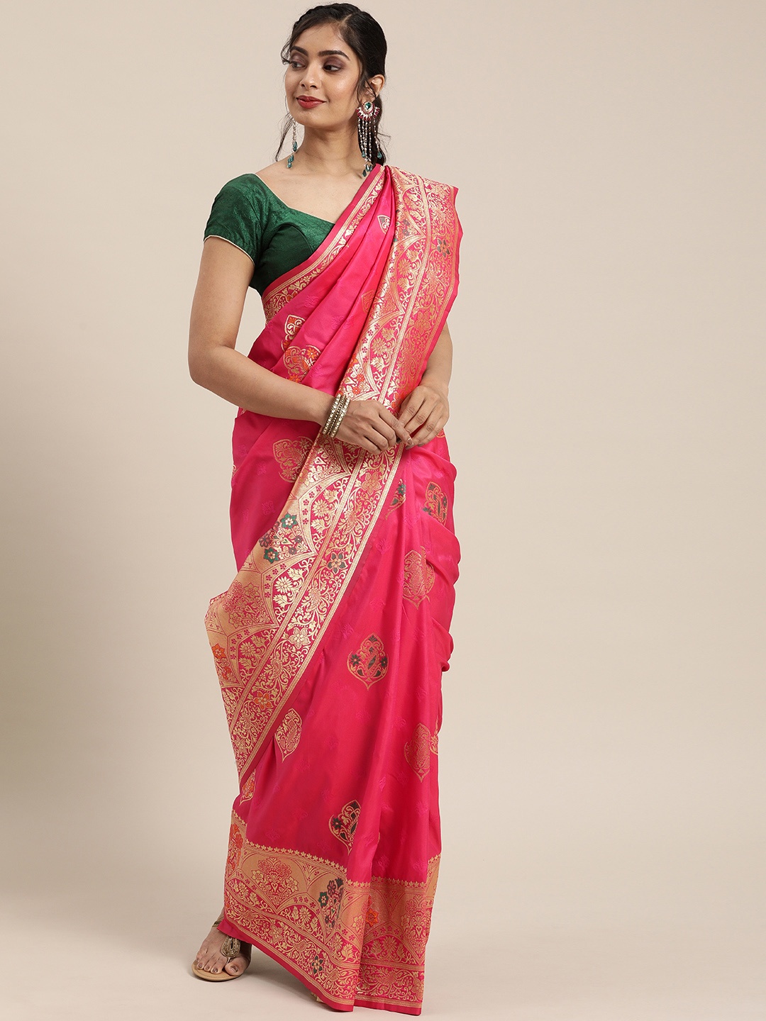 

VASTRANAND Pink Silk Blend Woven Design Kanjeevaram Saree