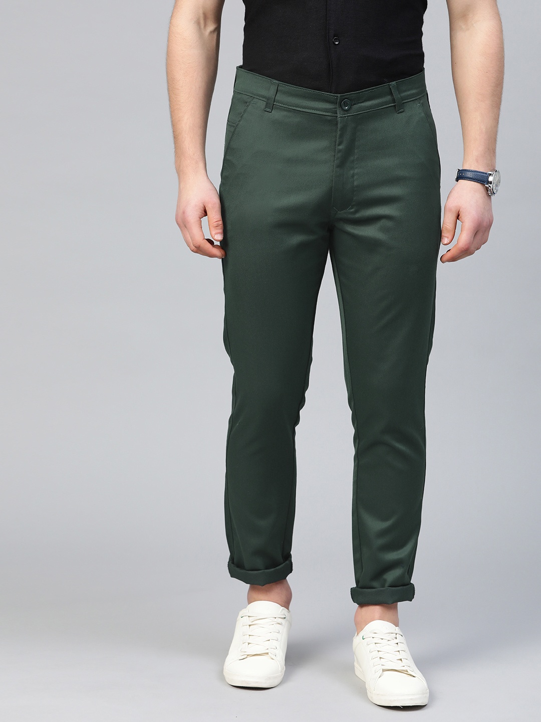 

DENNISON Men Green Smart Tapered Fit Solid Cropped Chinos