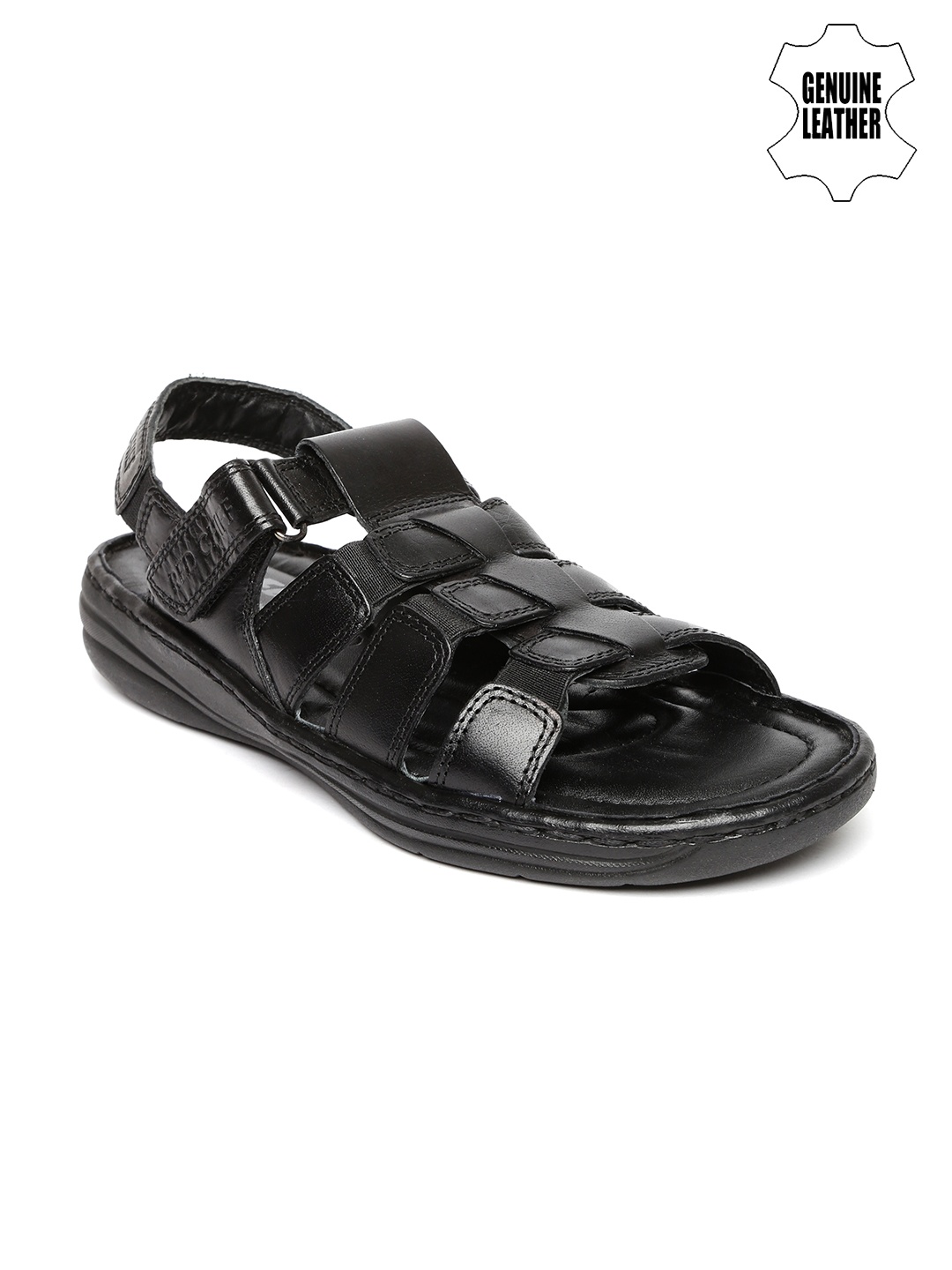 

Red Chief Men Black Genuine Leather Sandals