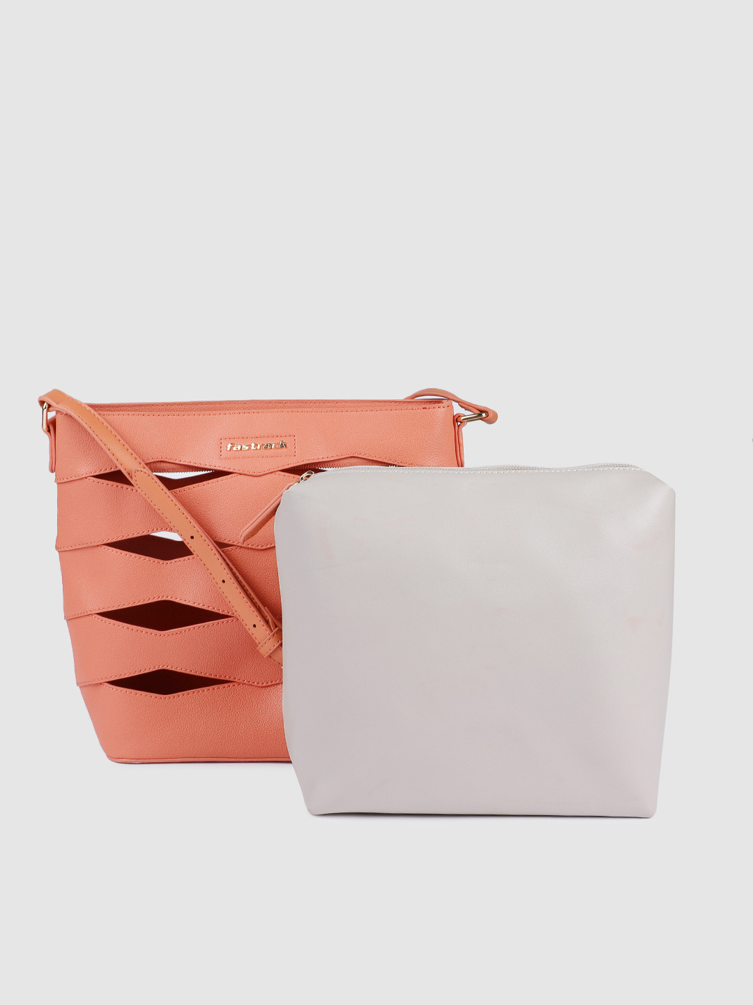 

Fastrack Coral Orange Solid Yorsh Sling Bag with Pouch