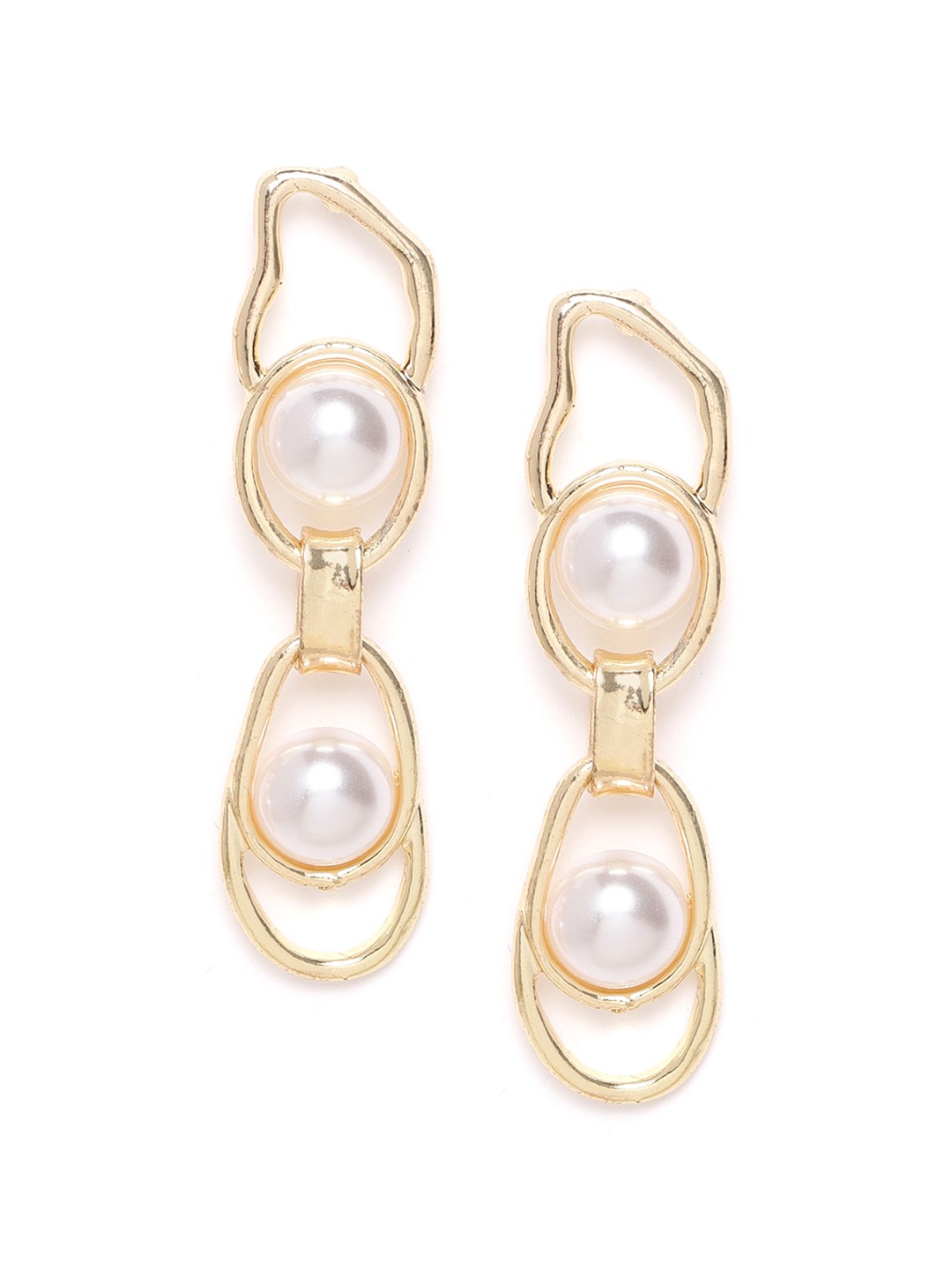 

SASSAFRAS Off-White Gold-Plated Beaded Handcrafted Contemporary Drop Earrings