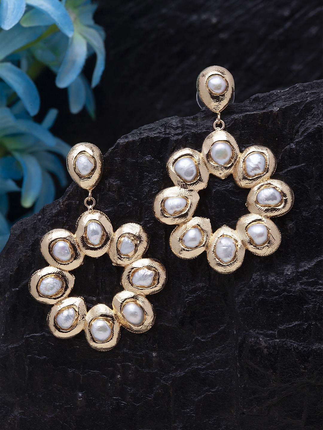 

SASSAFRAS White Gold-Plated Beaded Handcrafted Floral Drop Earrings