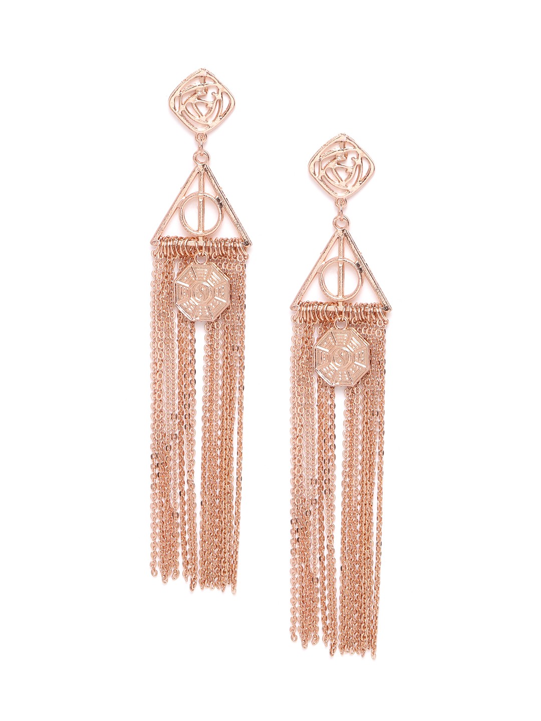 

SASSAFRAS Rose Gold-Plated Handcrafted Contemporary Drop Earrings