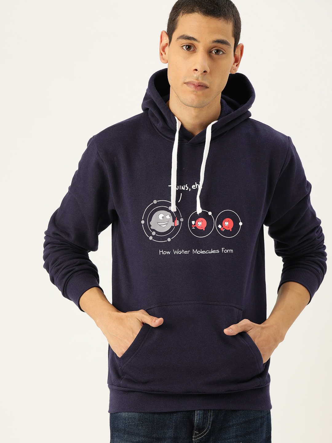 

Campus Sutra Men Navy Blue Printed Hooded Bio Wash Sweatshirt