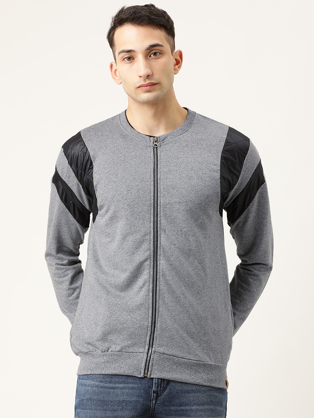 

Campus Sutra Men Grey Melange Solid Windcheater Bomber Jacket