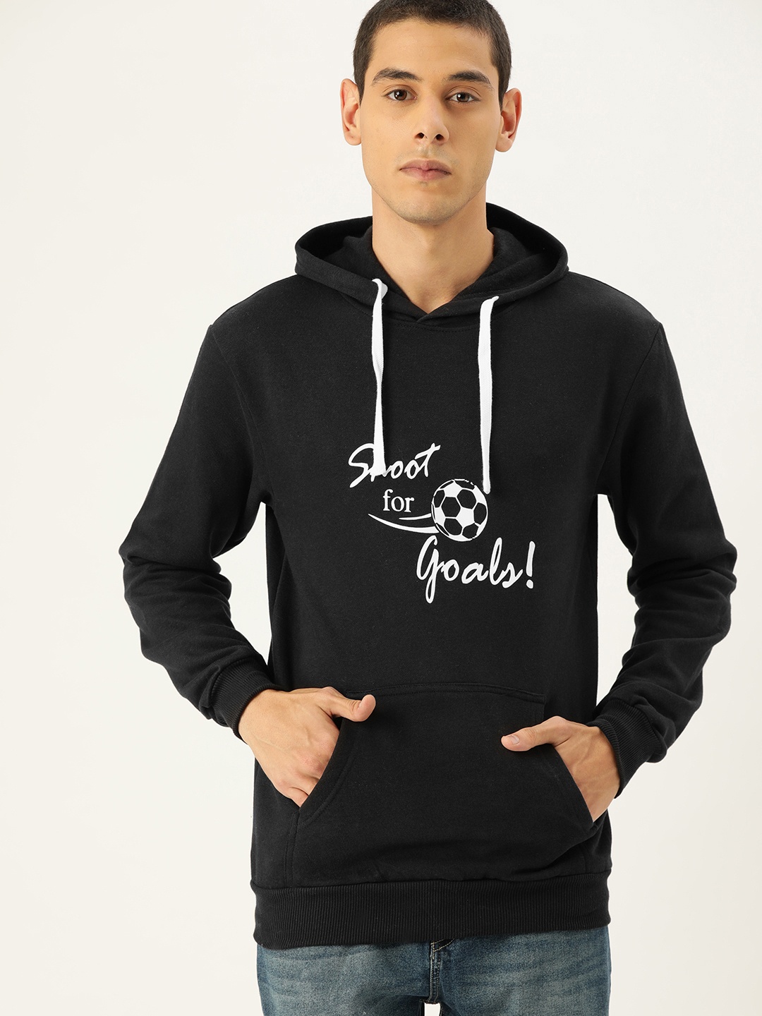 

Campus Sutra Men Black Printed Hooded Bio Wash Sweatshirt