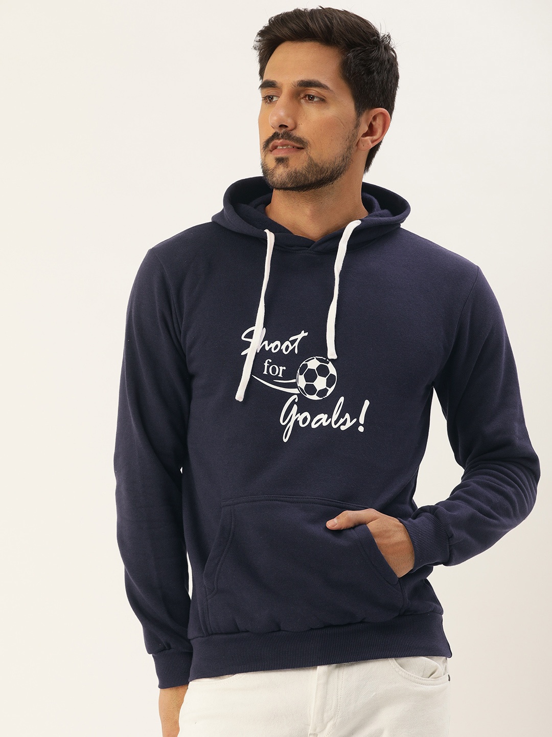 

Campus Sutra Men Navy Blue Printed Hooded Sweatshirt