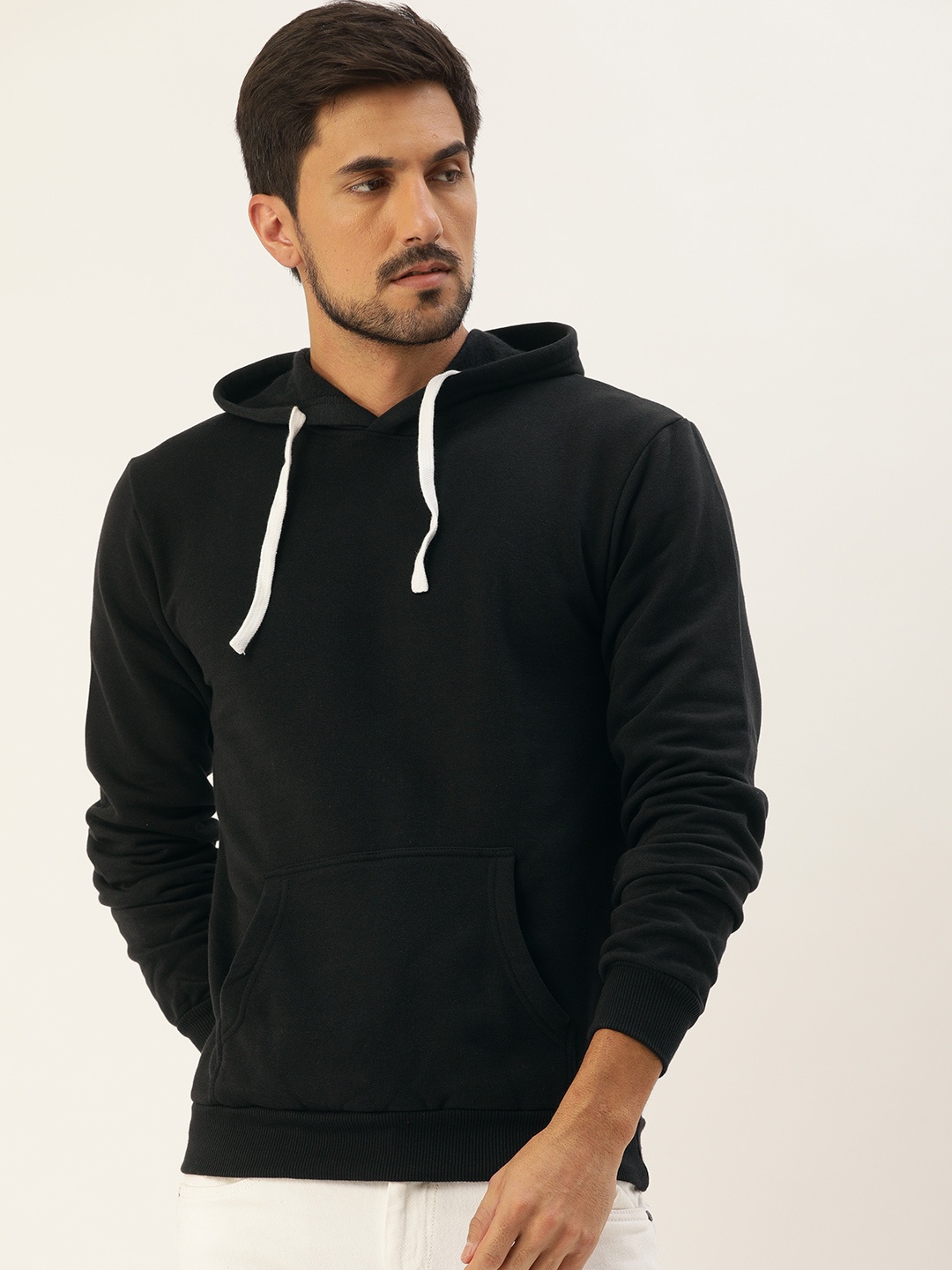 

Campus Sutra Men Black Solid Hooded Sweatshirt