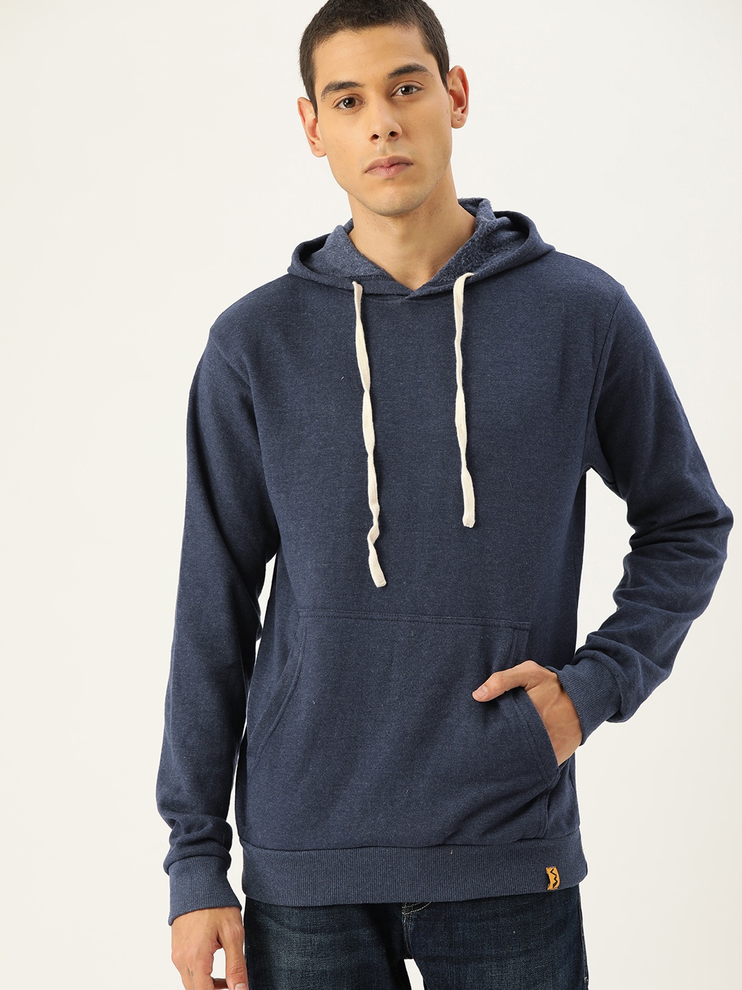 

Campus Sutra Men Navy Blue Solid Hooded Bio Wash Sweatshirt