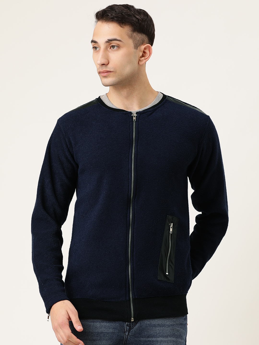 

Campus Sutra Men Navy Blue Solid Bomber Jacket
