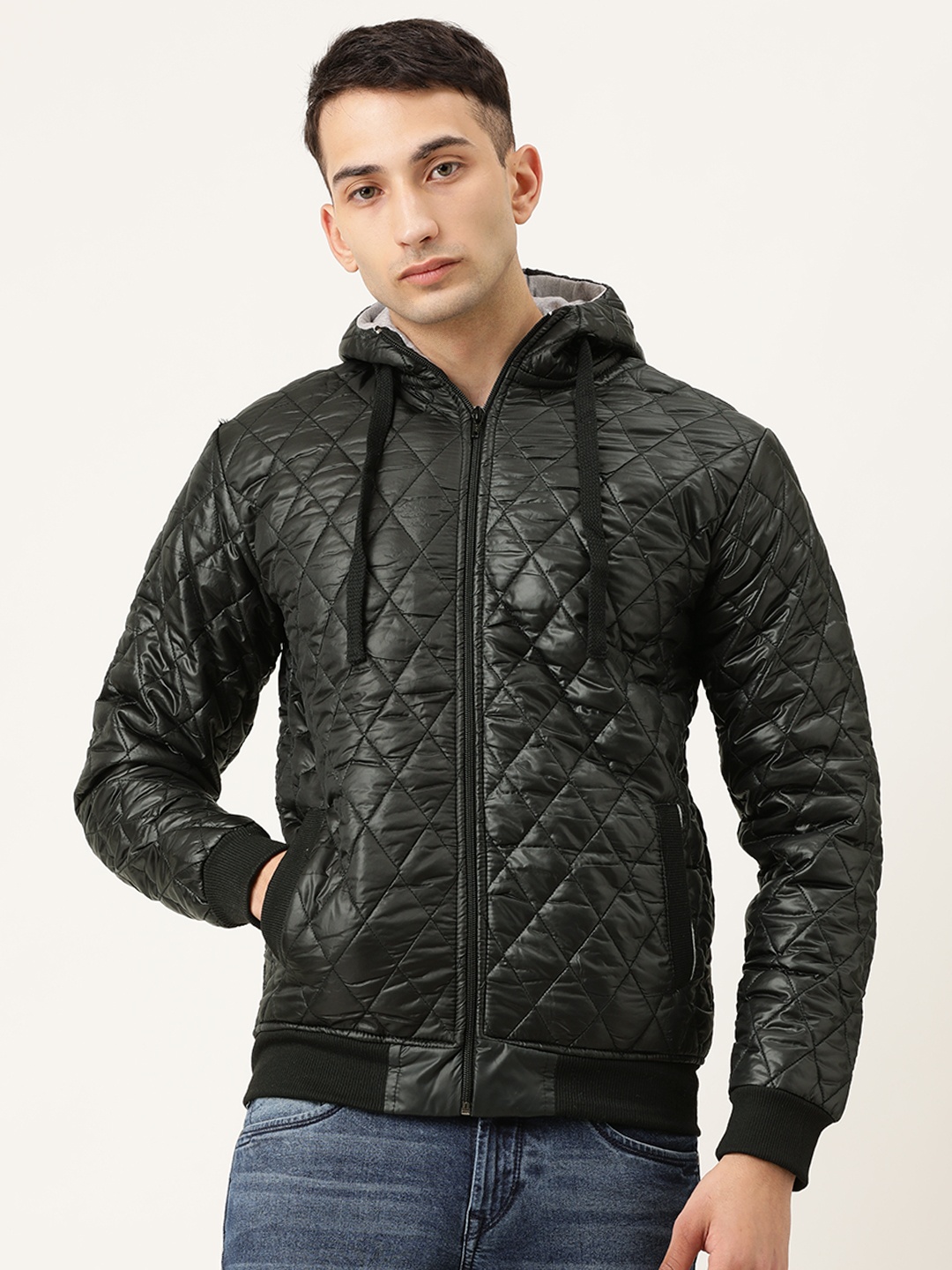 

Campus Sutra Men Black Solid Quilted Jacket