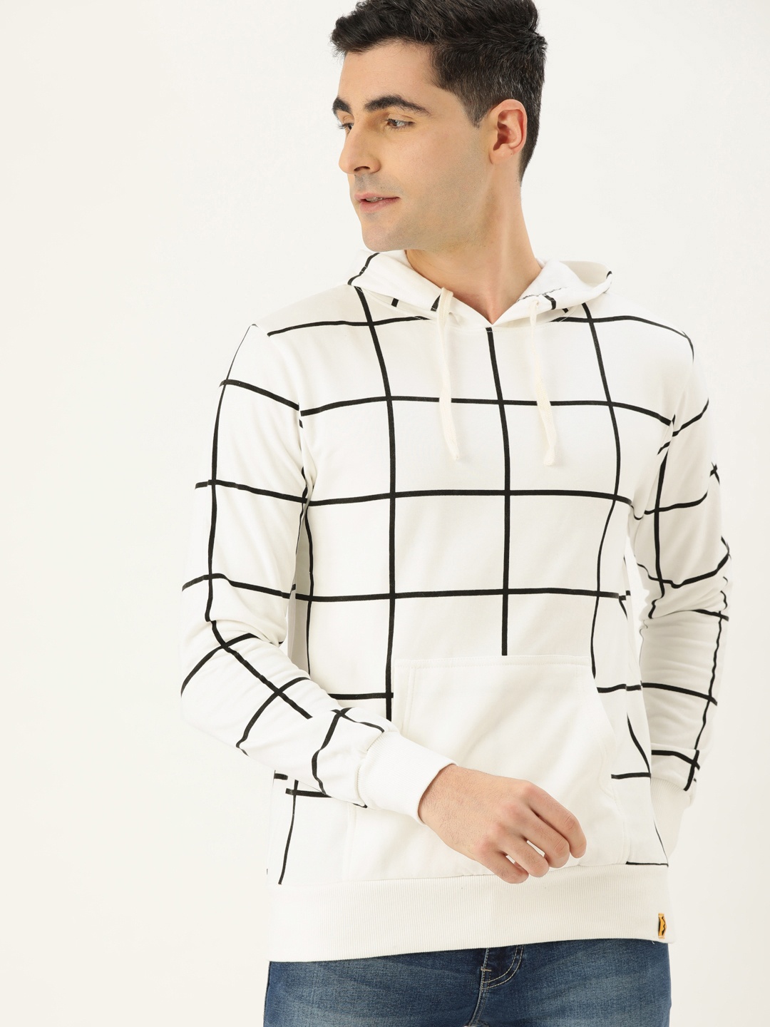 

Campus Sutra Men White & Black Checked Hooded Sweatshirt