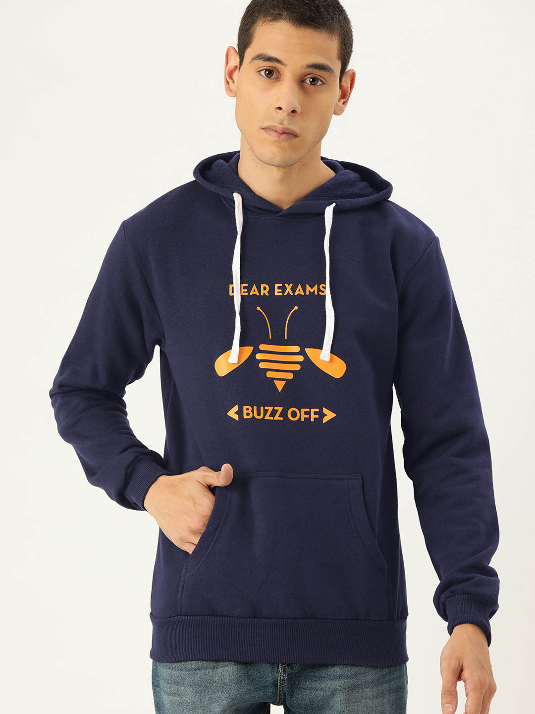 

Campus Sutra Men Navy Blue Printed Hooded Bio Wash Sweatshirt