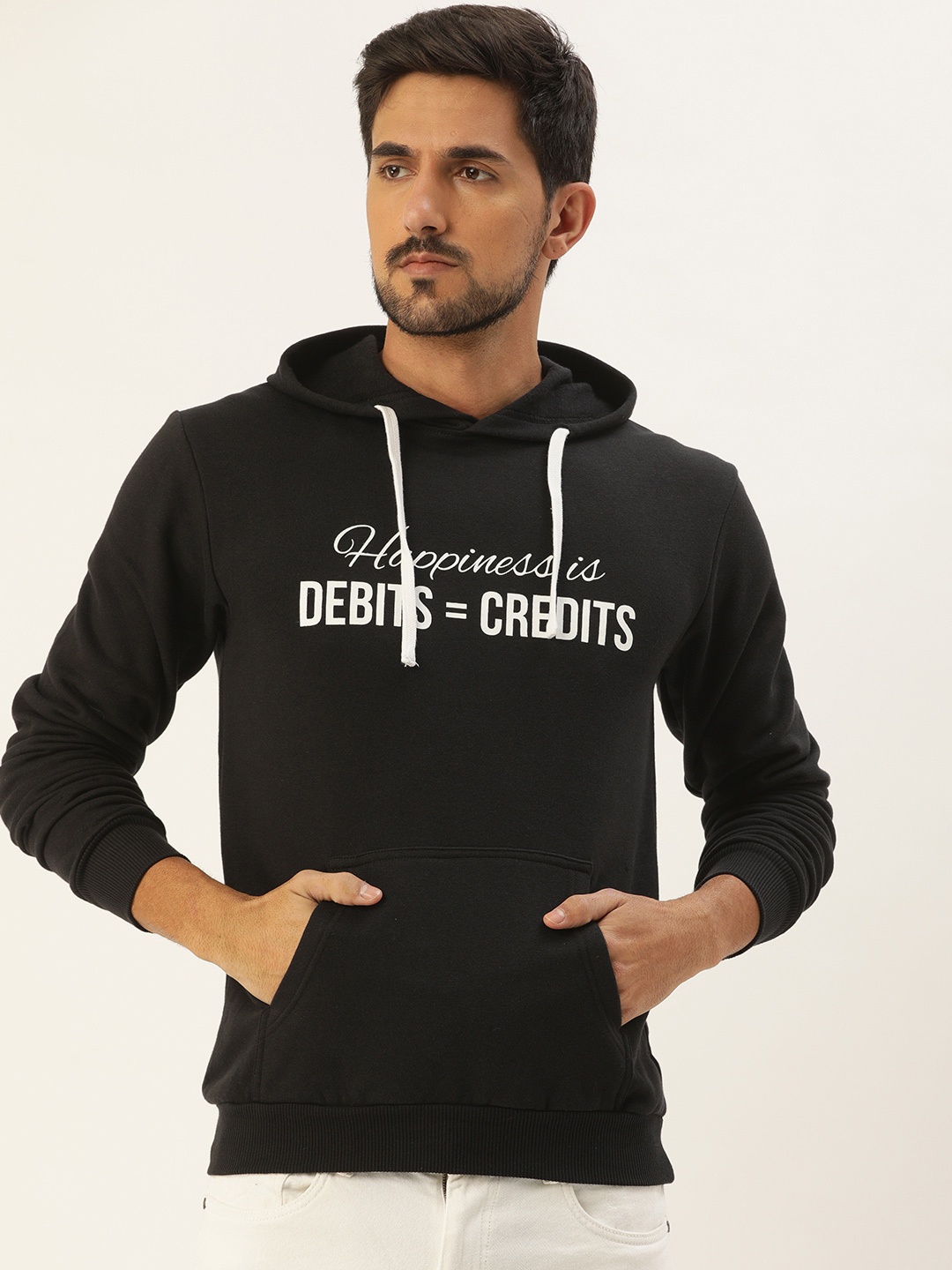 

Campus Sutra Men Black Printed Hooded Bio Wash Sweatshirt