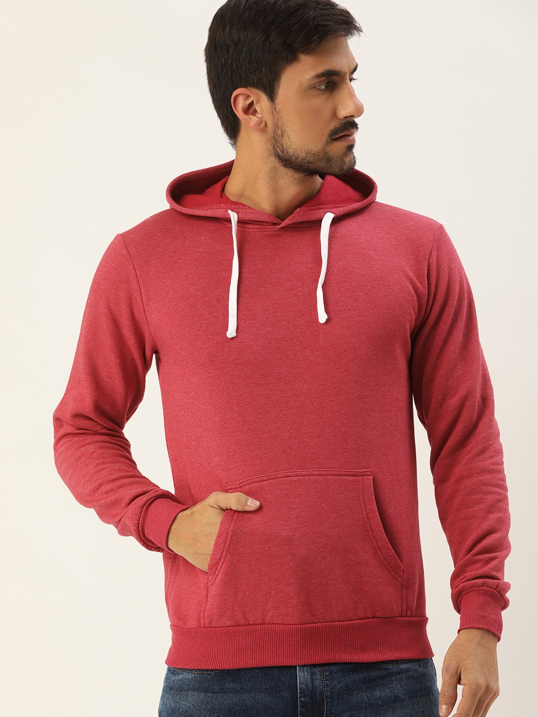 

Campus Sutra Men Red Solid Hooded Pullover Sweatshirt