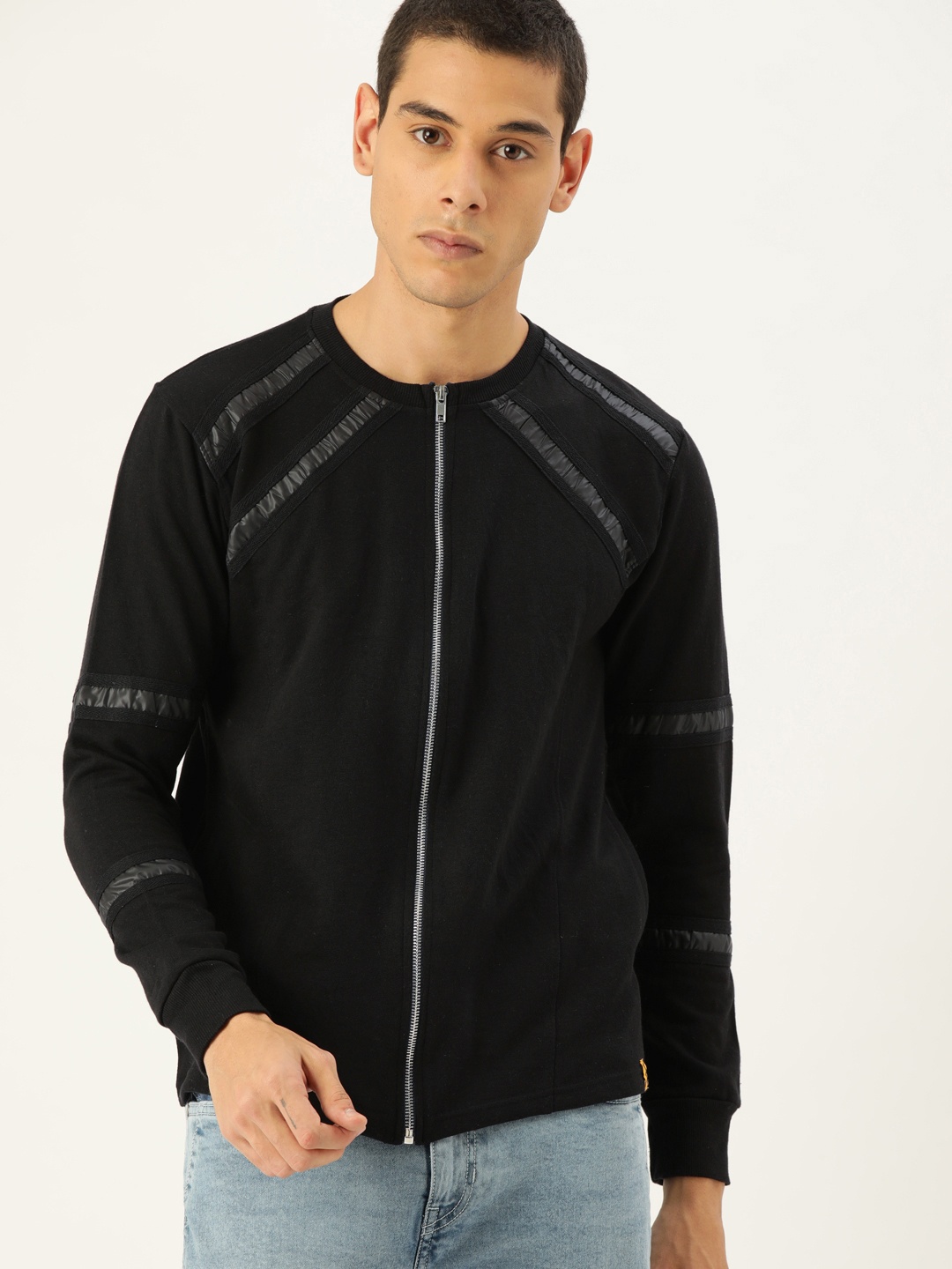 

Campus Sutra Men Black Solid Windcheater Open Front Jacket
