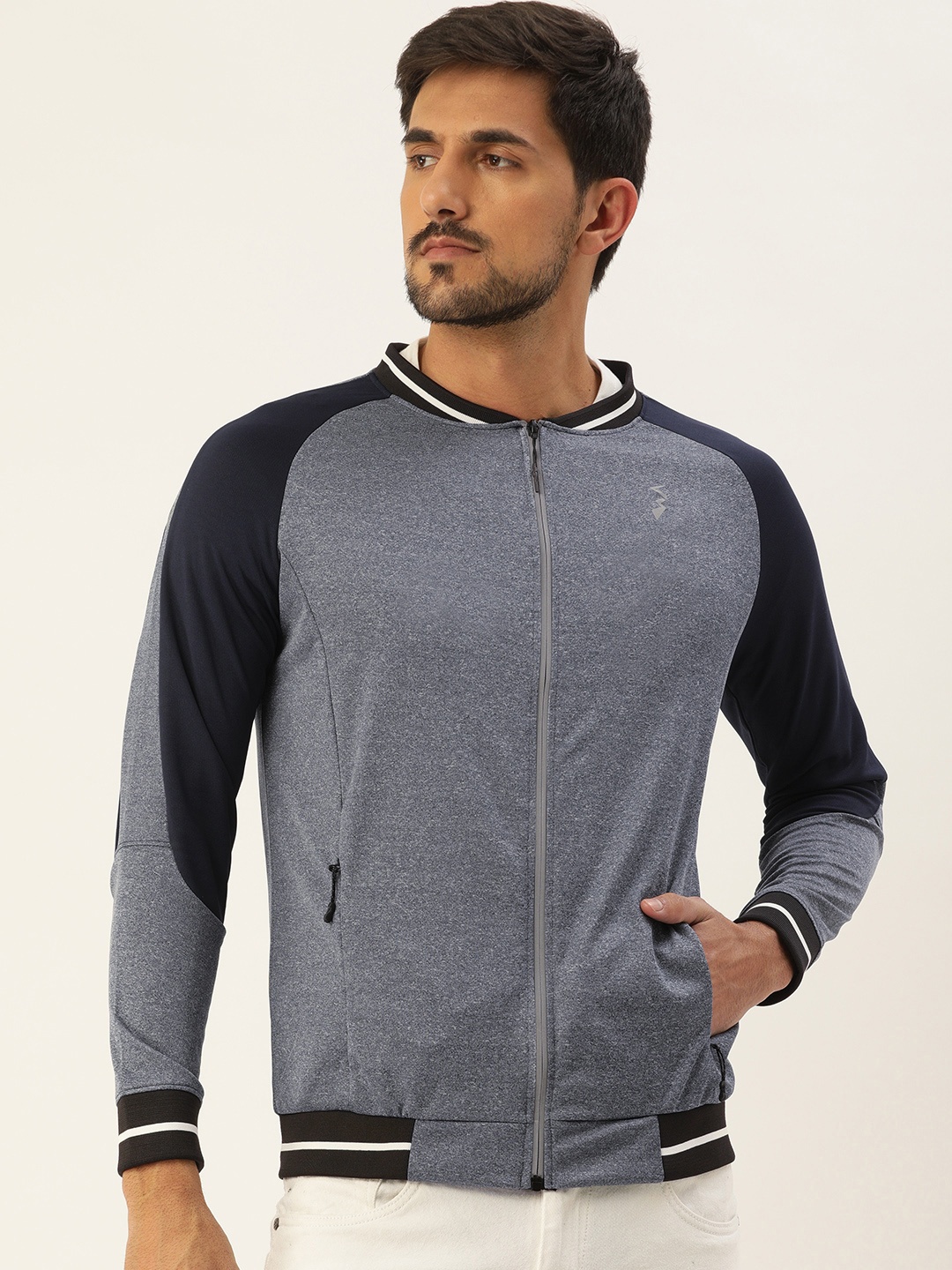 

Campus Sutra Men Blue Solid Sporty Jacket