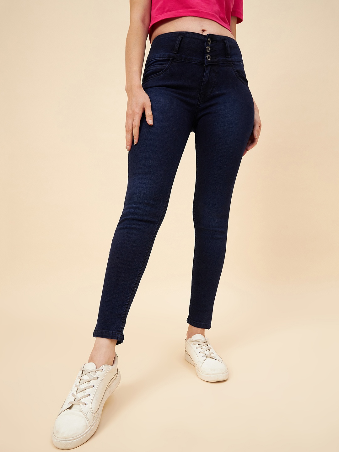 

High Star Women Plus Size Blue Slim Fit High-Rise Clean Look Stretchable Jeans