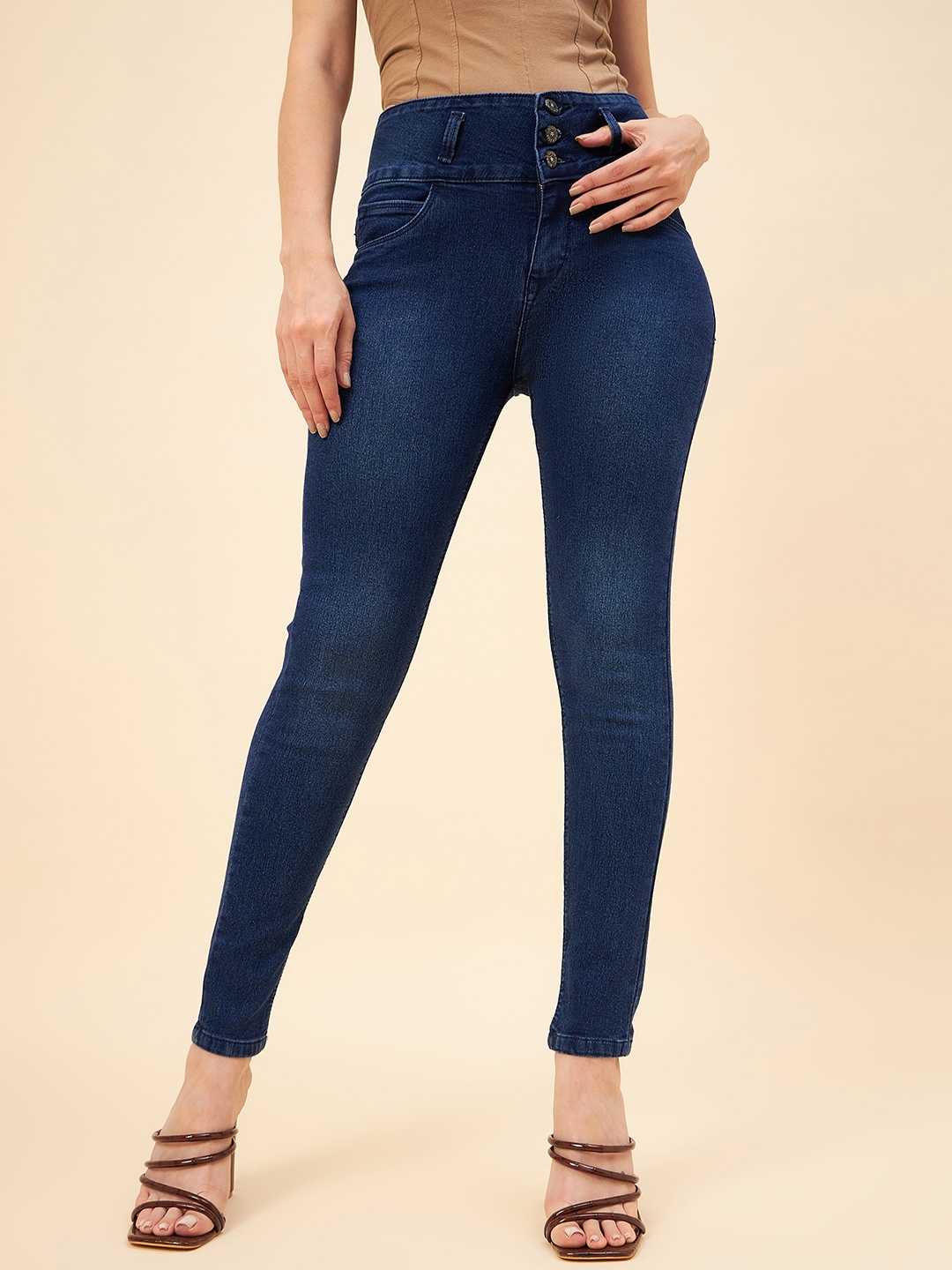 

High Star Women Plus Size Blue Slim Fit High-Rise Clean Look Stretchable Jeans