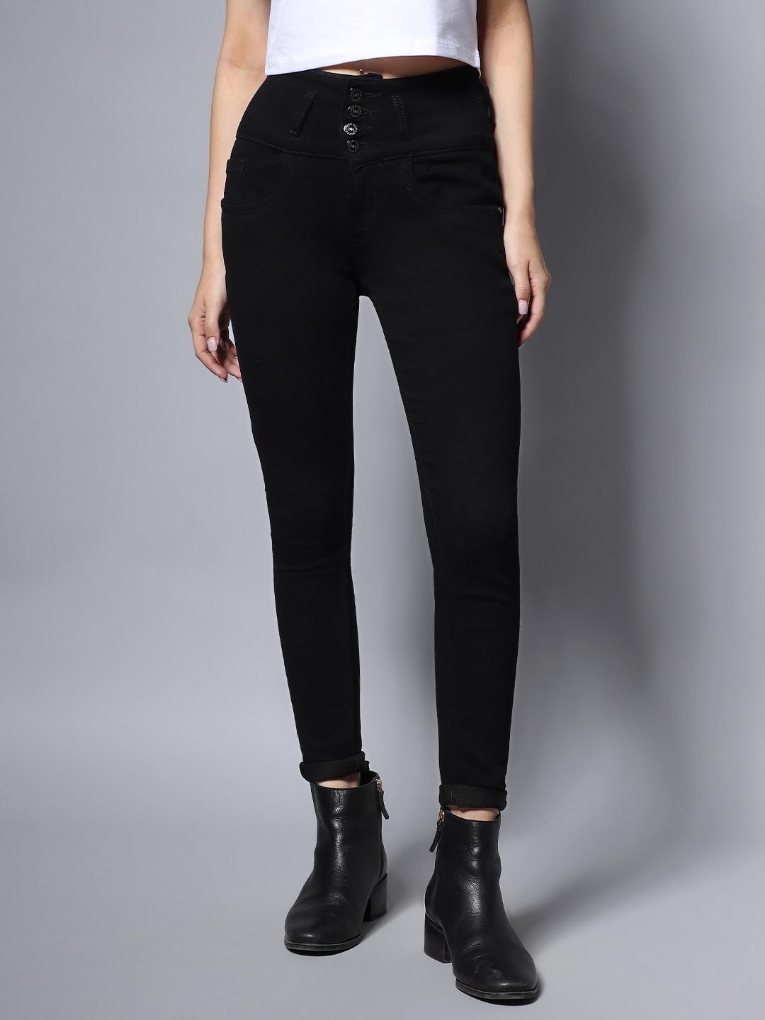 

High Star Women Plus Size Black Slim Fit High-Rise Clean Look Stretchable Jeans