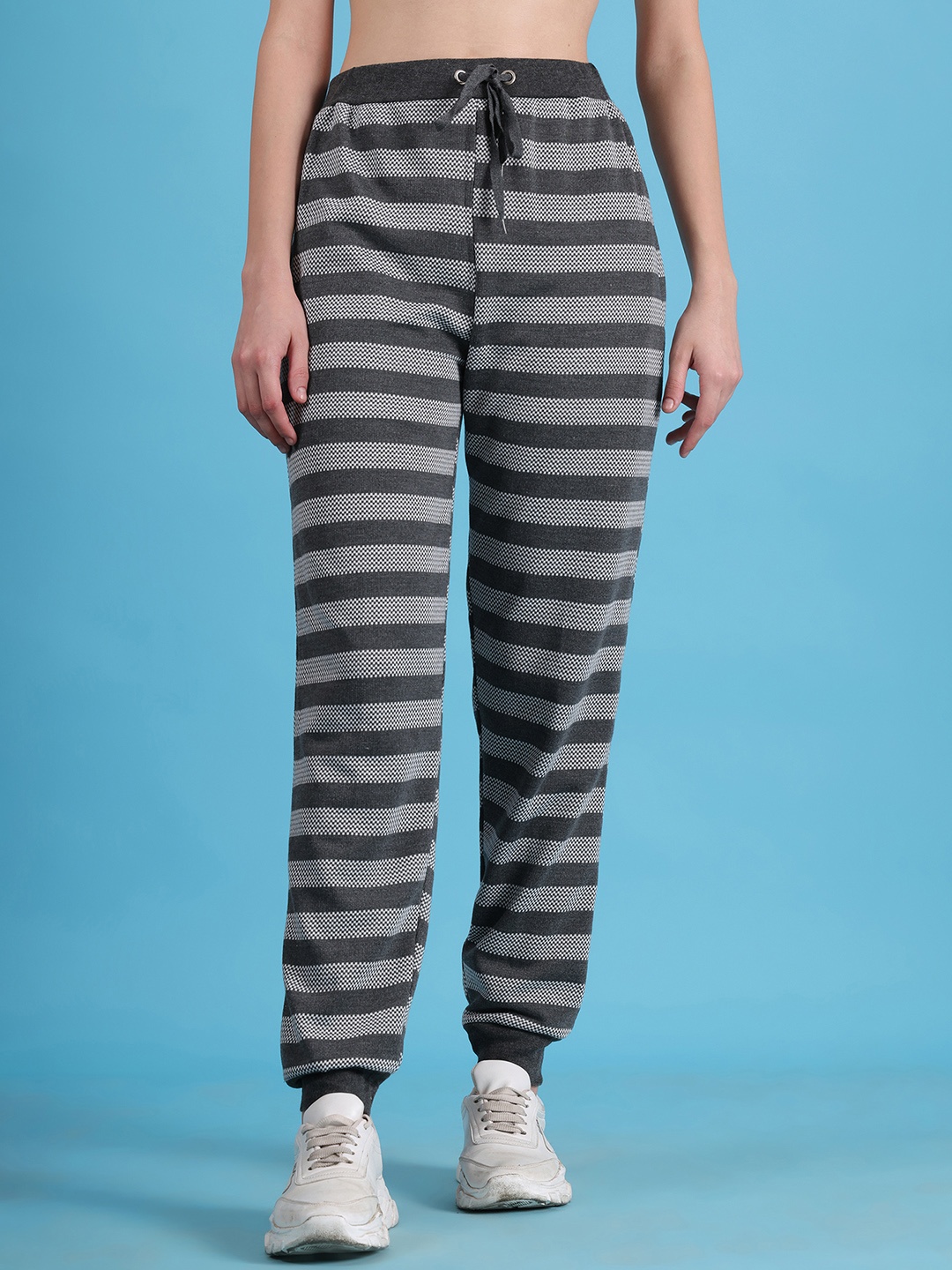 

VIMAL JONNEY Women Grey & White Striped Joggers