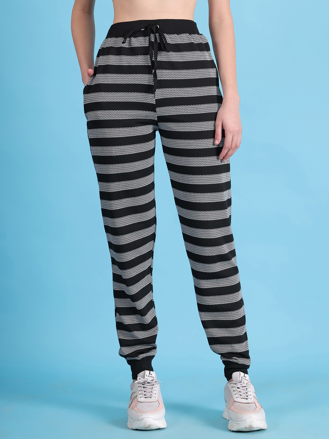 

VIMAL JONNEY Women Black & white Striped Joggers