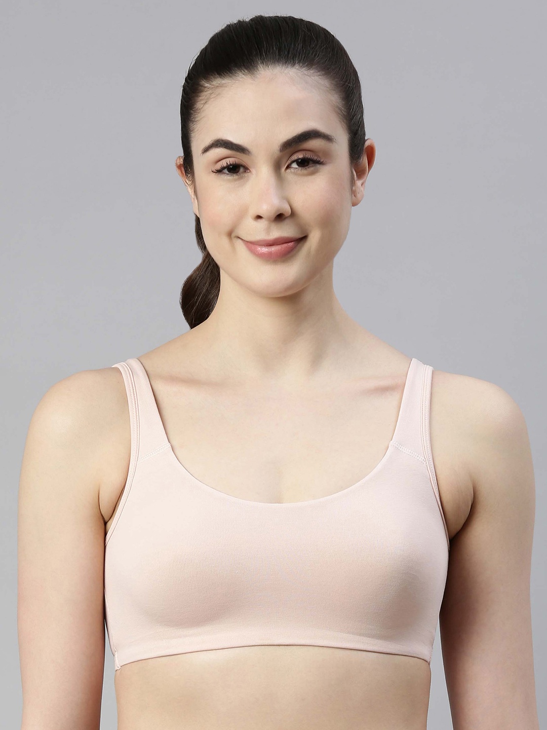 

Enamor Nude-Coloured Non-Wired Non Padded Full Coverage Low Impact Slip on Sports Bra SB06