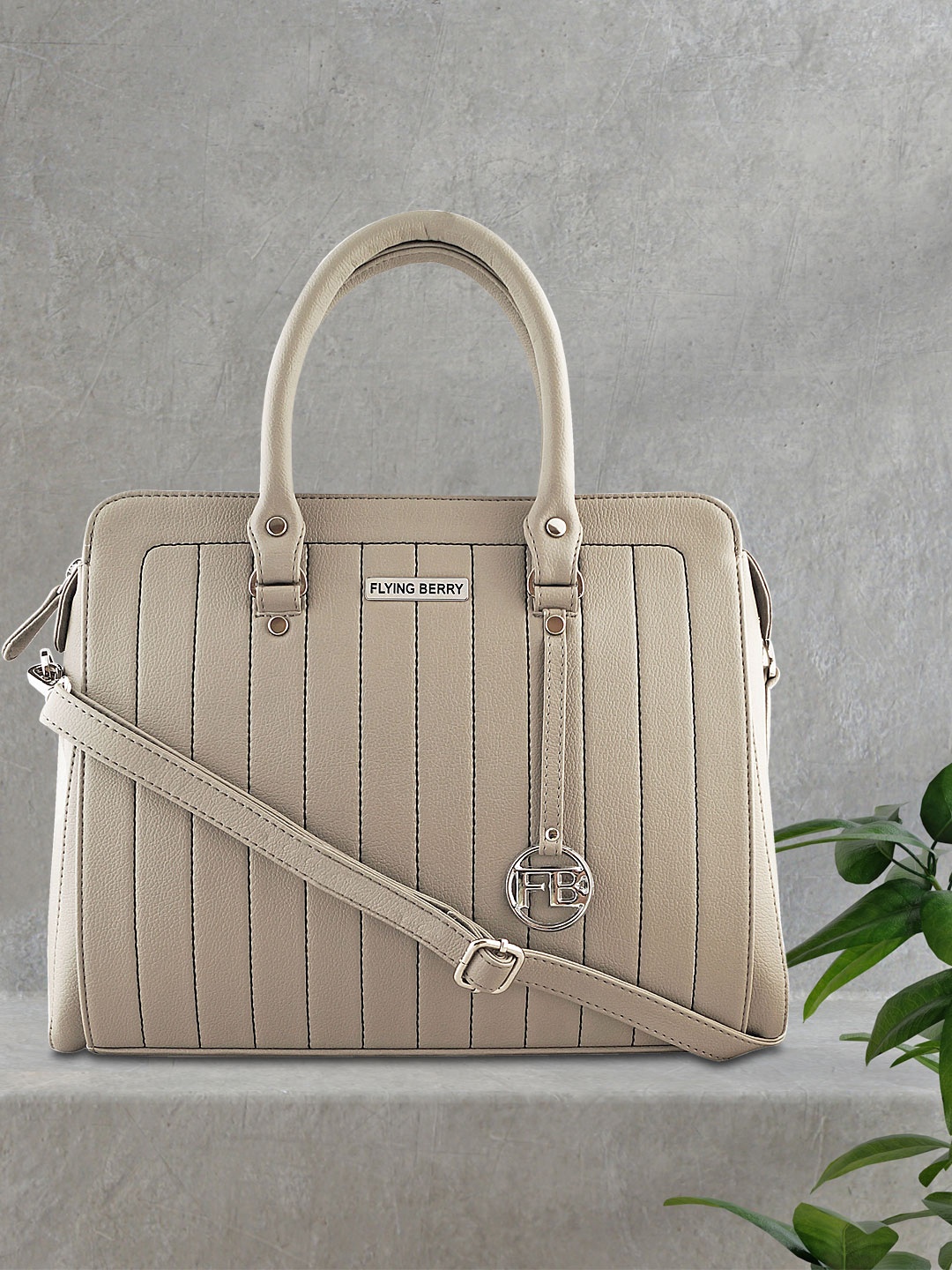 

FLYING BERRY Taupe Textured Handheld Bag