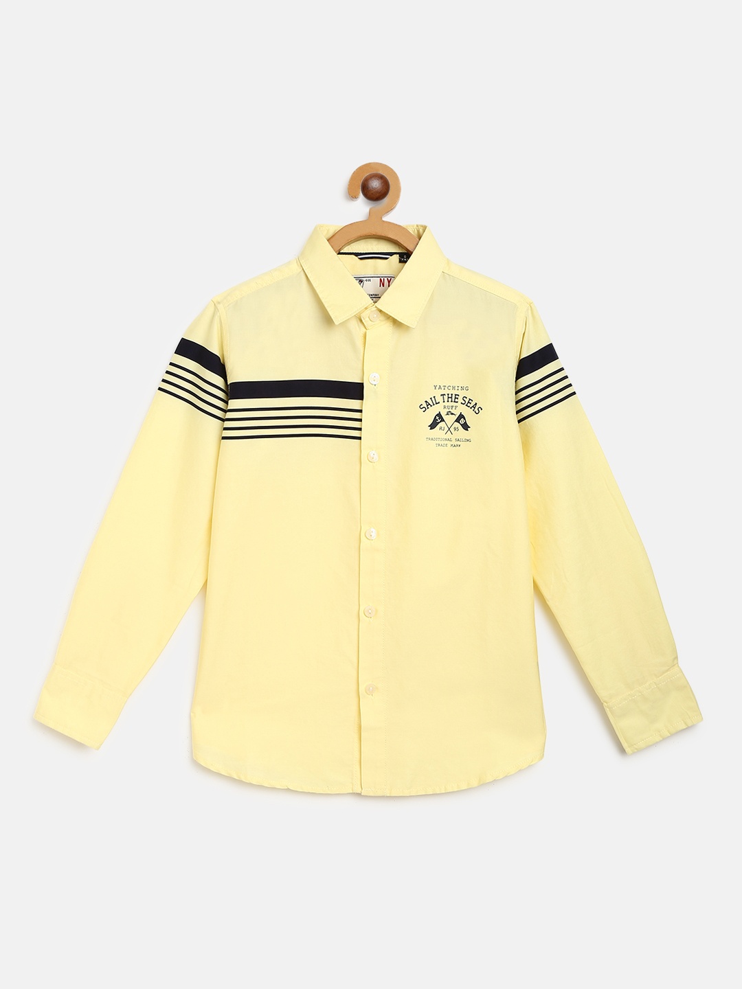 

RUFF Boys Yellow & Black Solid Slim Fit Casual Shirt with Striped Detail
