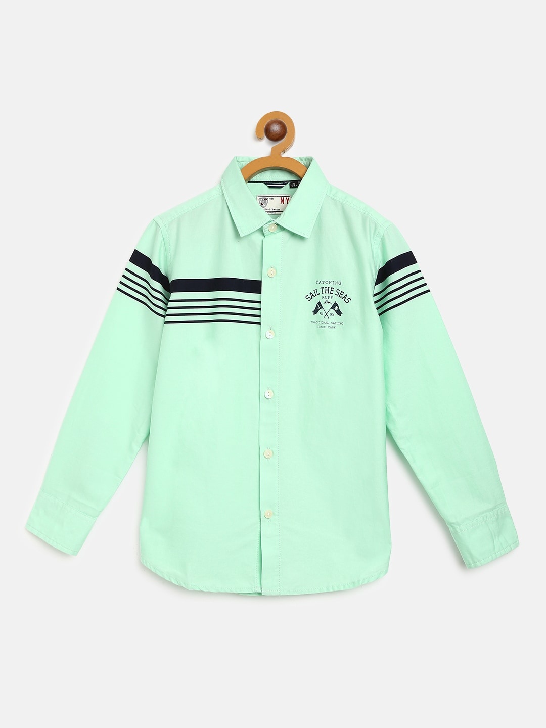 

RUFF Boys Sea Green & Black Solid Slim Fit Casual Shirt with Striped Detail