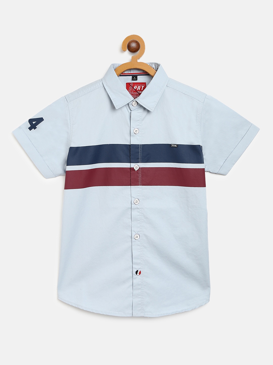 

RUFF Boys Blue & Maroon Solid Slim Fit Casual Shirt with Striped Detail