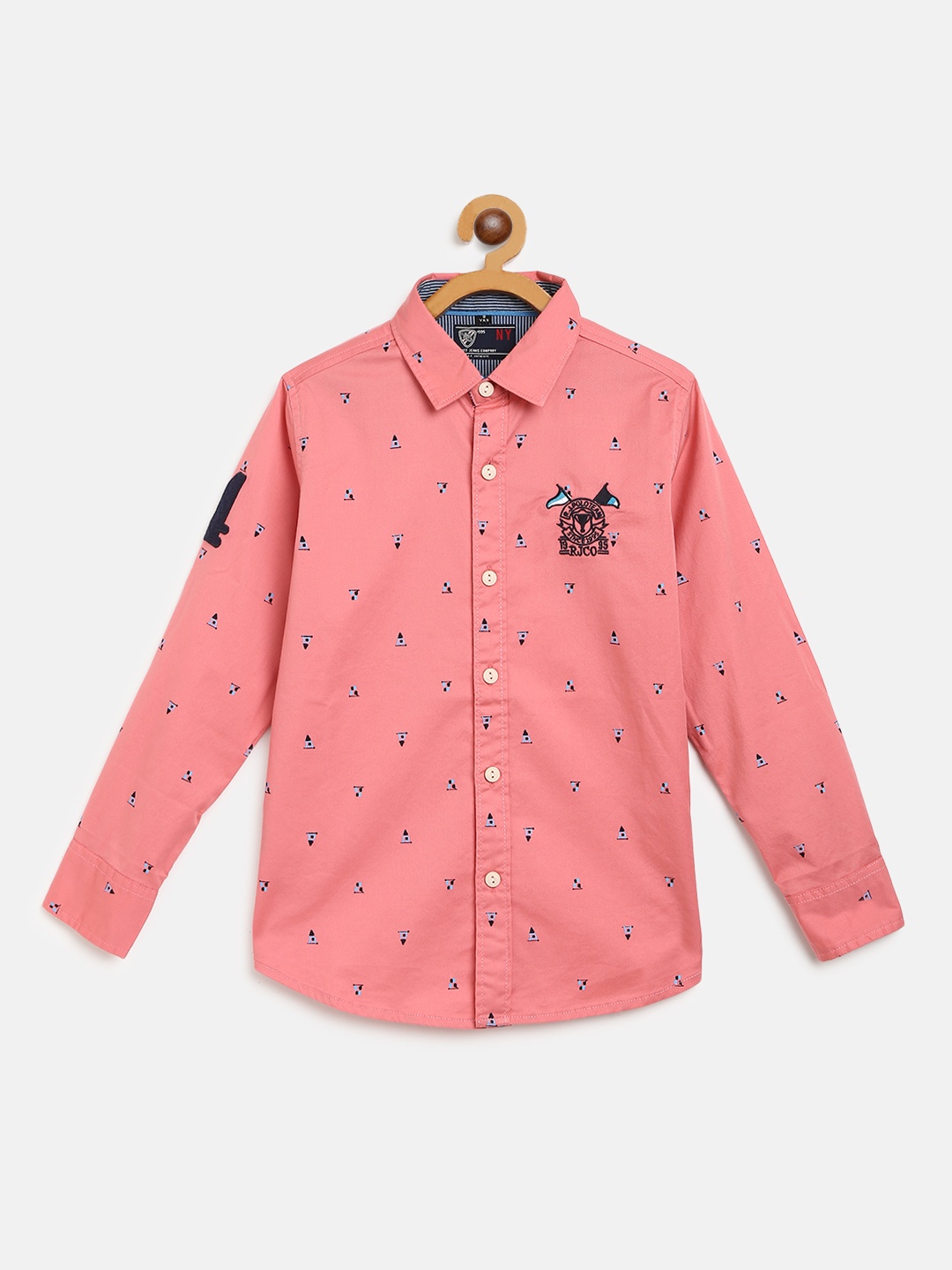 

RUFF Boys Pink & Blue Abstract Print Slim Fit Casual Shirt