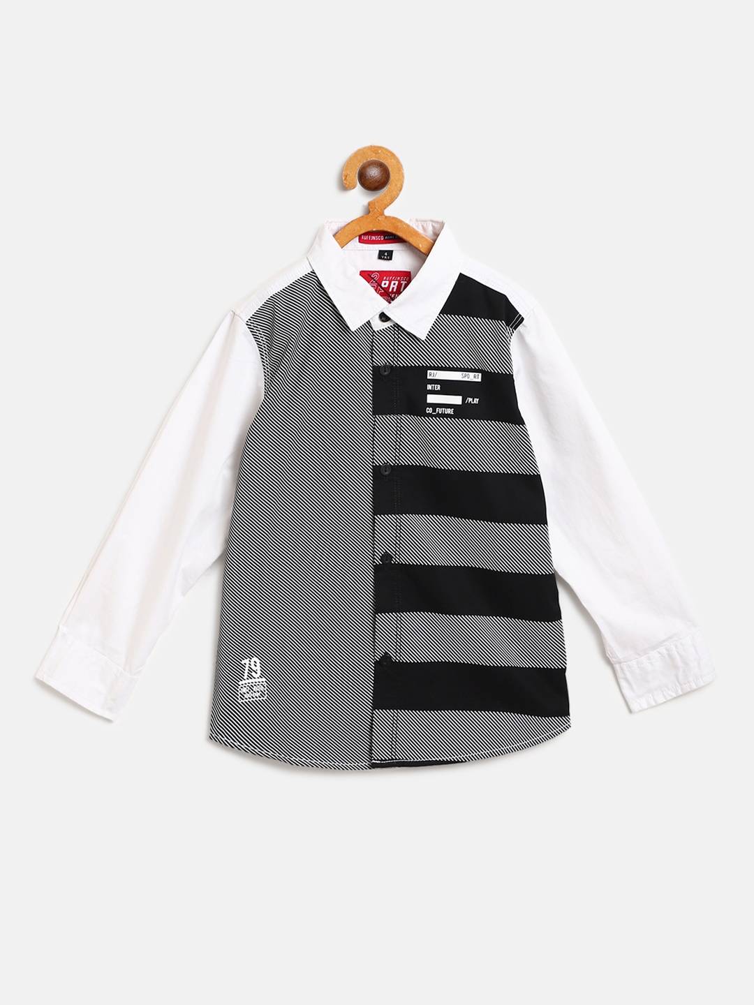 

RUFF Boys White & Black Slim Fit Striped Casual Shirt