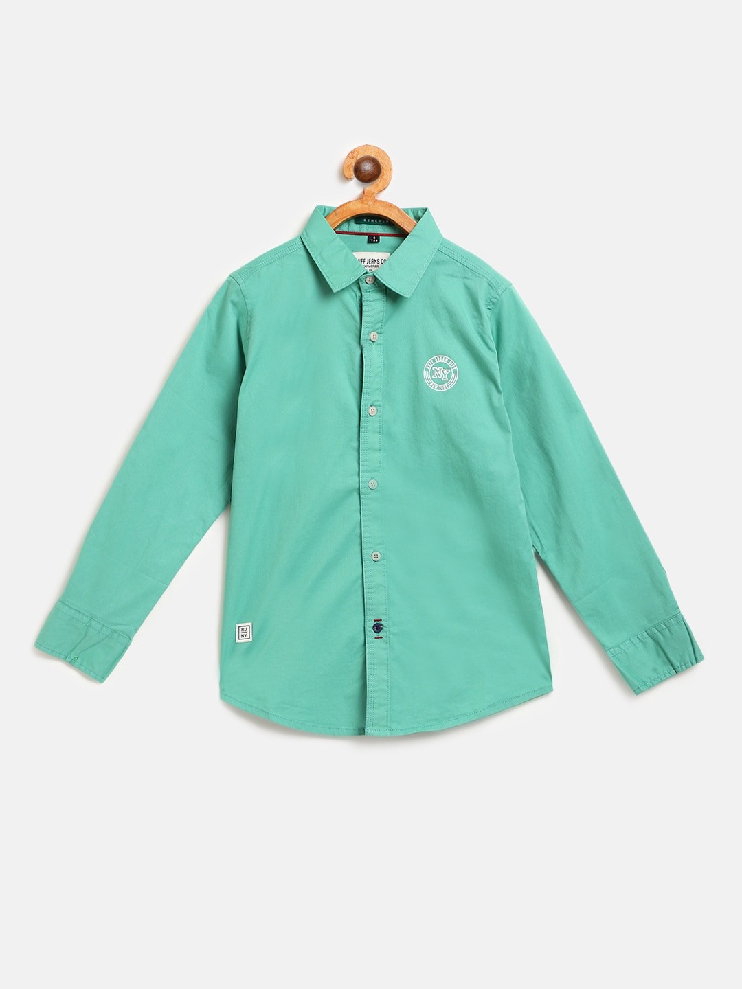 

RUFF Boys Green Slim Fit Solid Casual Shirt