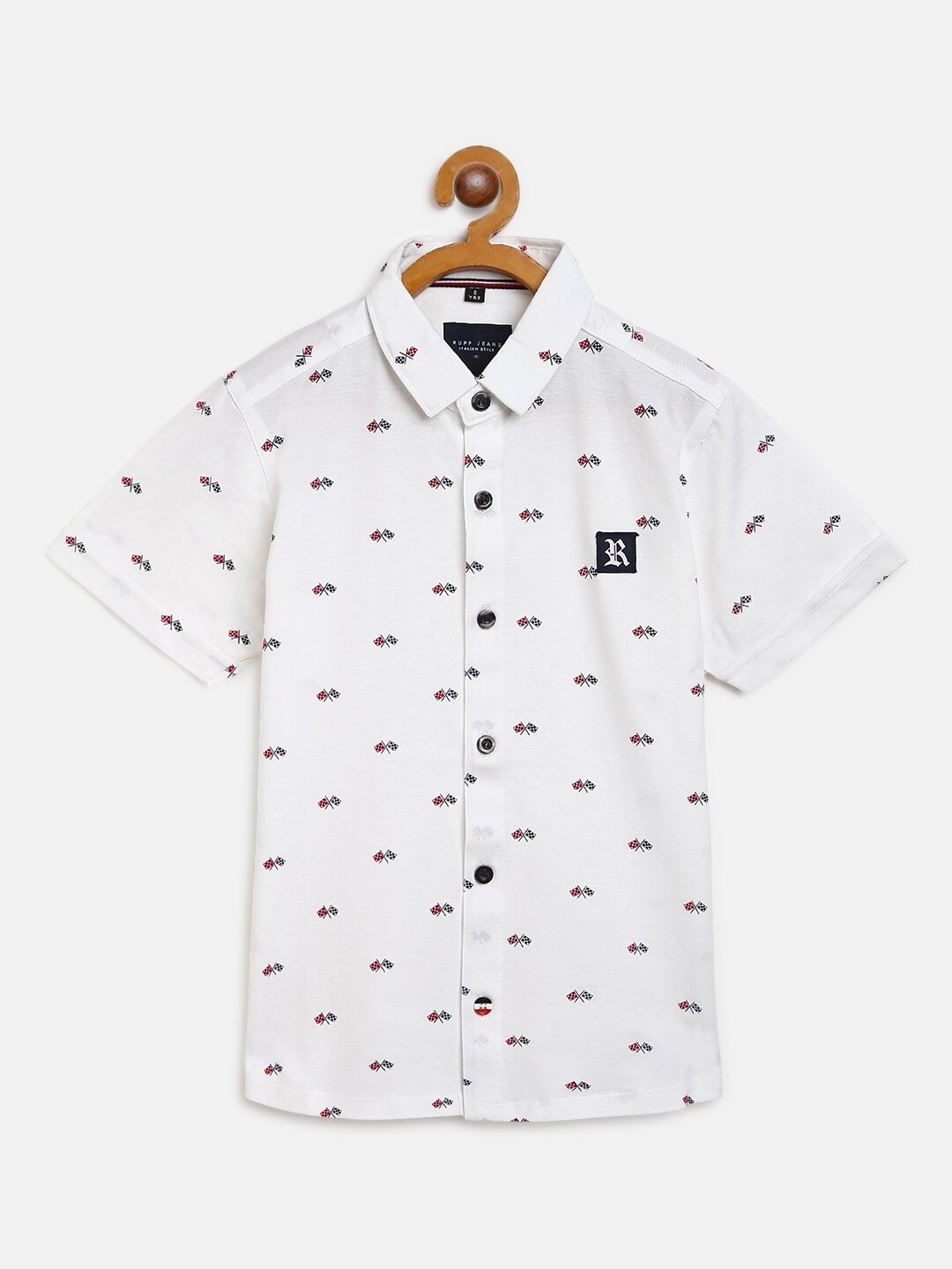 

RUFF Boys White & Navy Blue Slim Fit Flags Printed Casual Shirt