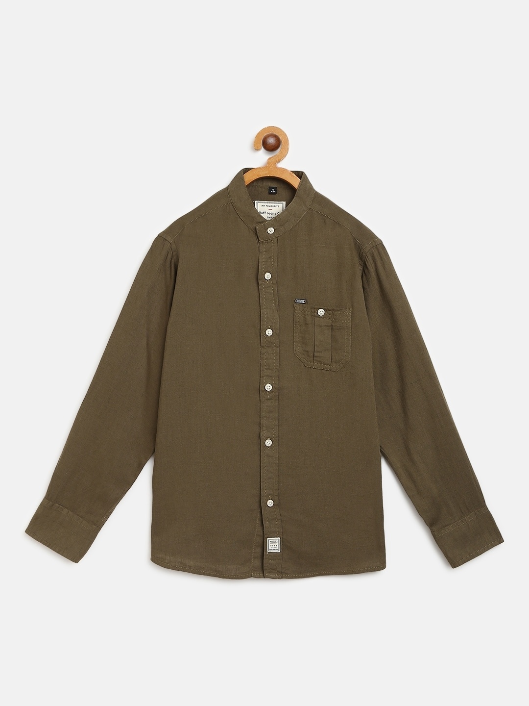 

RUFF Boys Olive Green Slim Fit Solid Casual Shirt