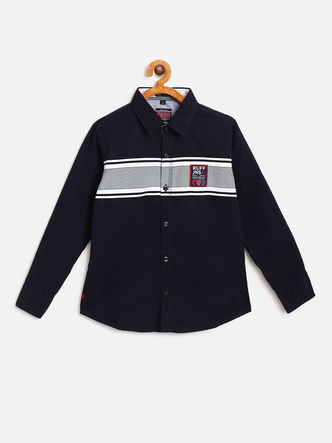 

RUFF Boys Navy Blue & White Slim Fit Casual Shirt