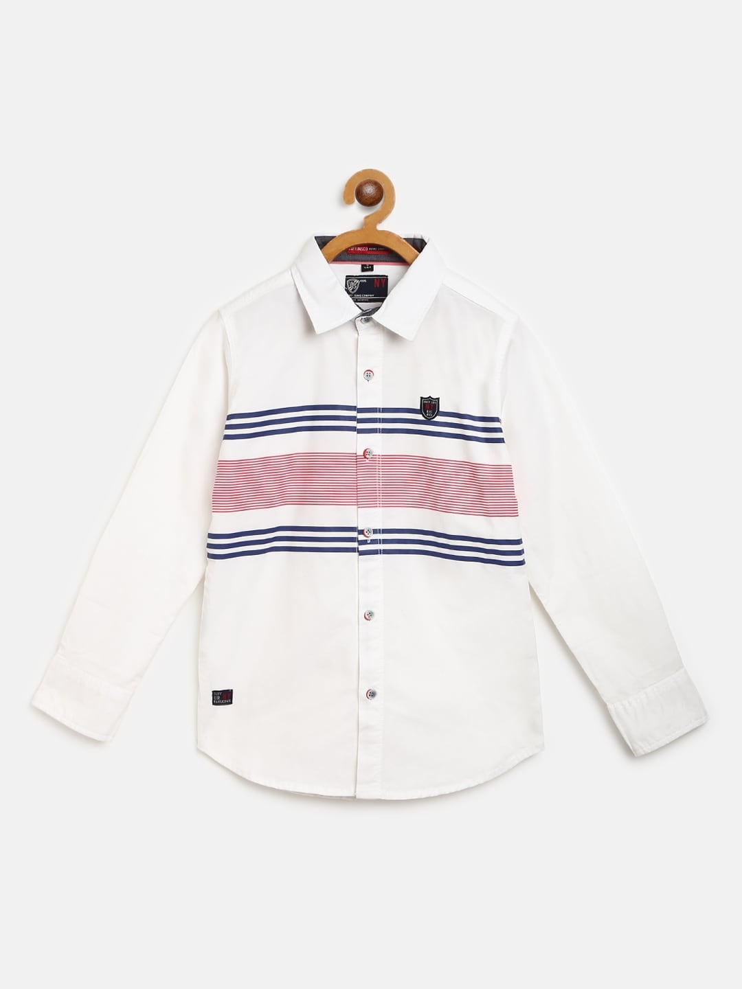 

RUFF Boys White & Navy Blue Striped Slim Fit Shirt