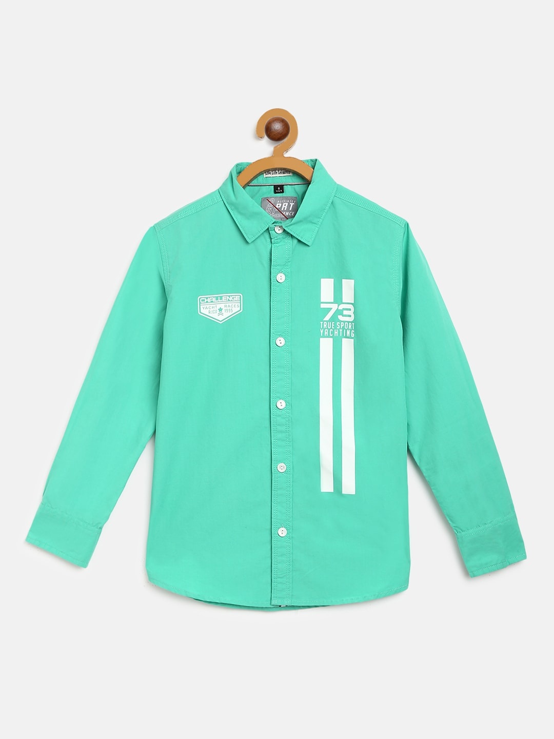 

RUFF Boys Sea Green & White Slim Fit Printed Casual Shirt