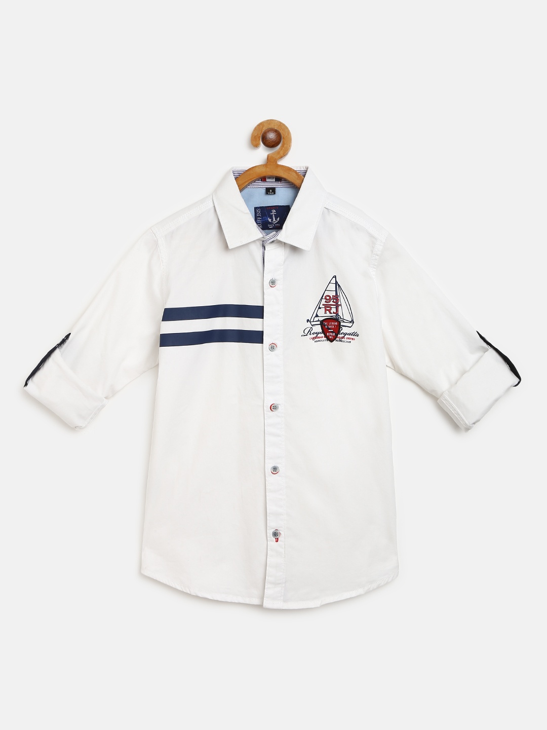 

RUFF Boys White & Navy Blue Slim Fit Printed Casual Shirt