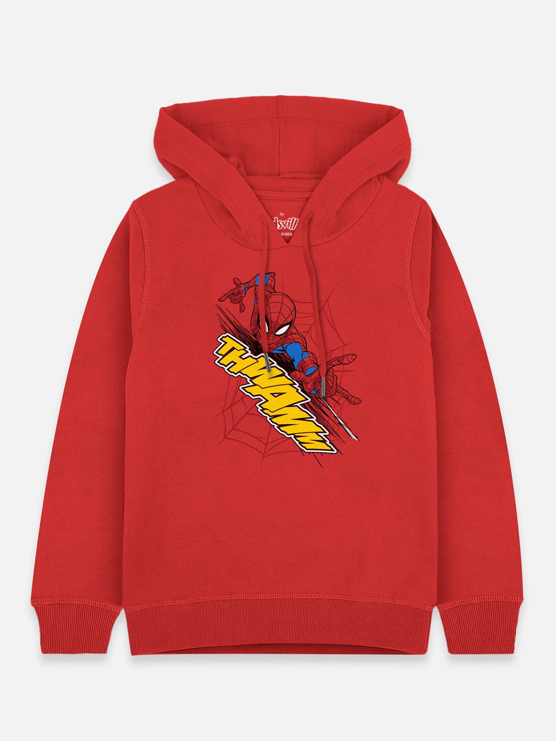 

Kids Ville Boys Red & Yellow Spiderman Print Hooded Sweatshirt