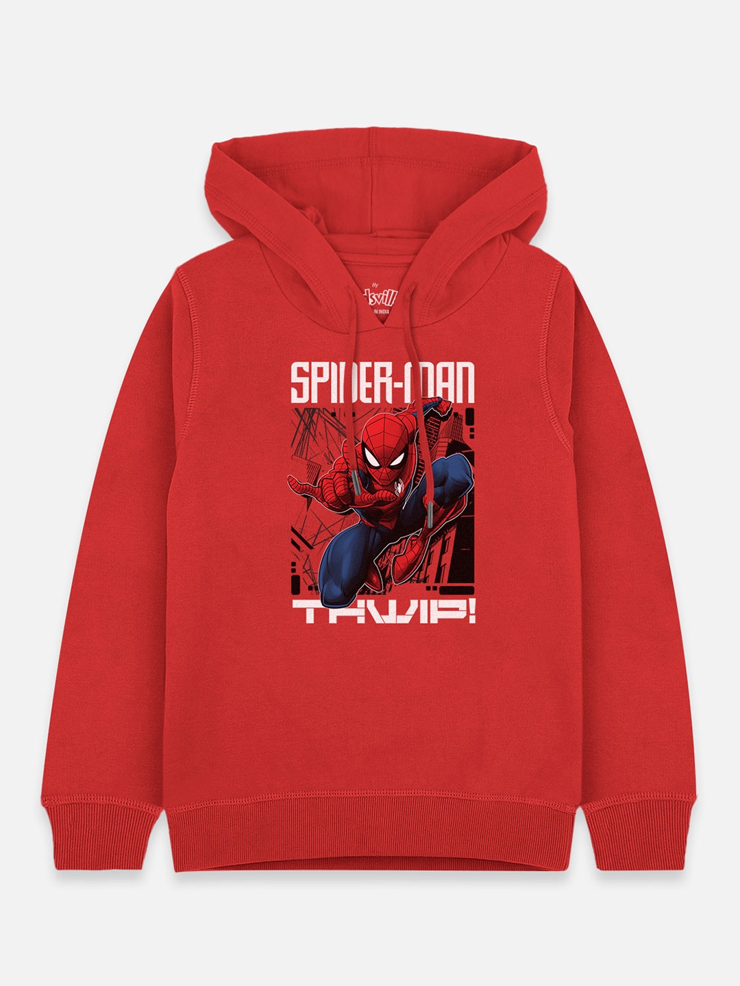 

Kids Ville Boys Red Spiderman Printed Hooded Sweatshirt