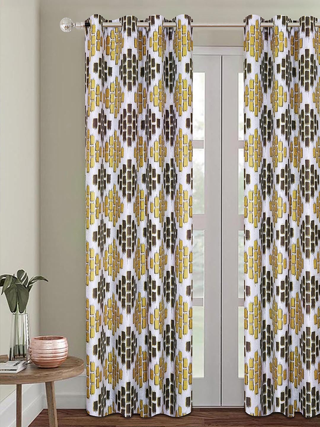 

ROMEE Off-White & Yellow Single Room Darkening Door Curtain