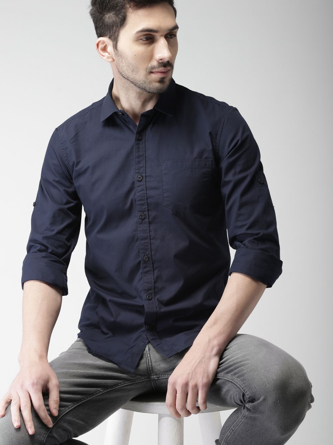 

Highlander Navy Slim Fit Casual Shirt, Navy blue