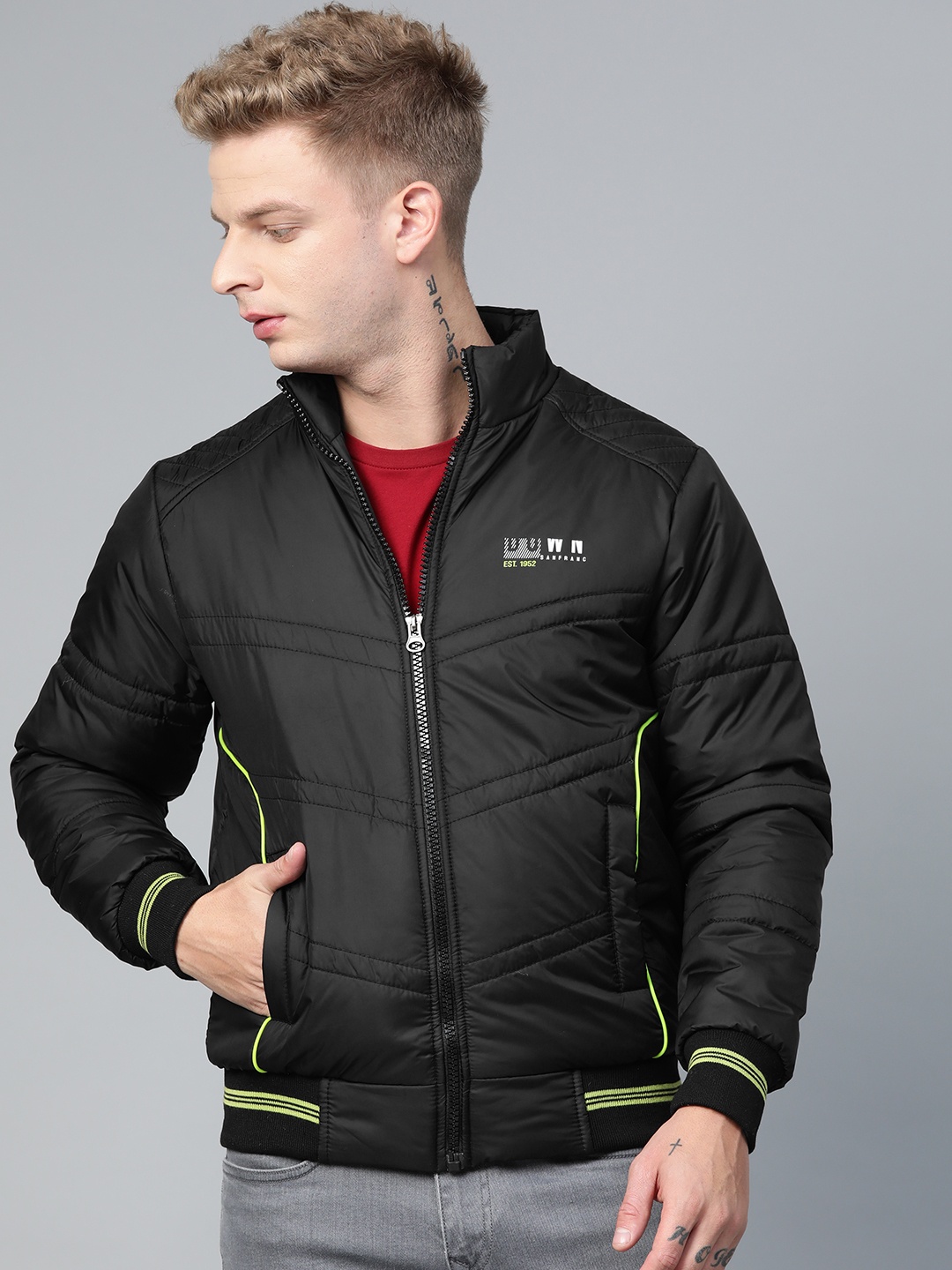 

Fort Collins Men Black Solid Lightweight Bomber Jacket