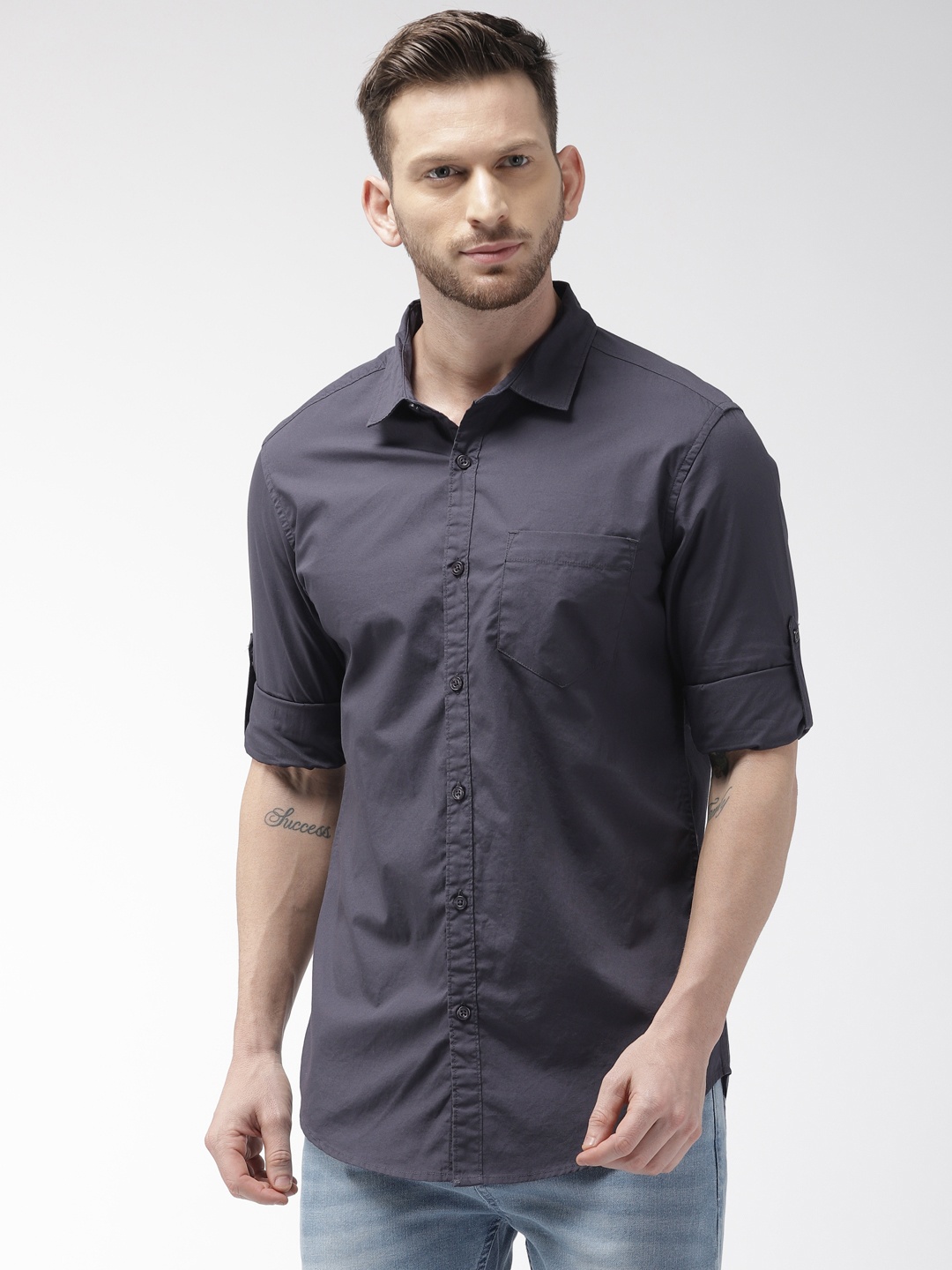 

HIGHLANDER Men Charcoal Grey Slim Fit Solid Casual Shirt
