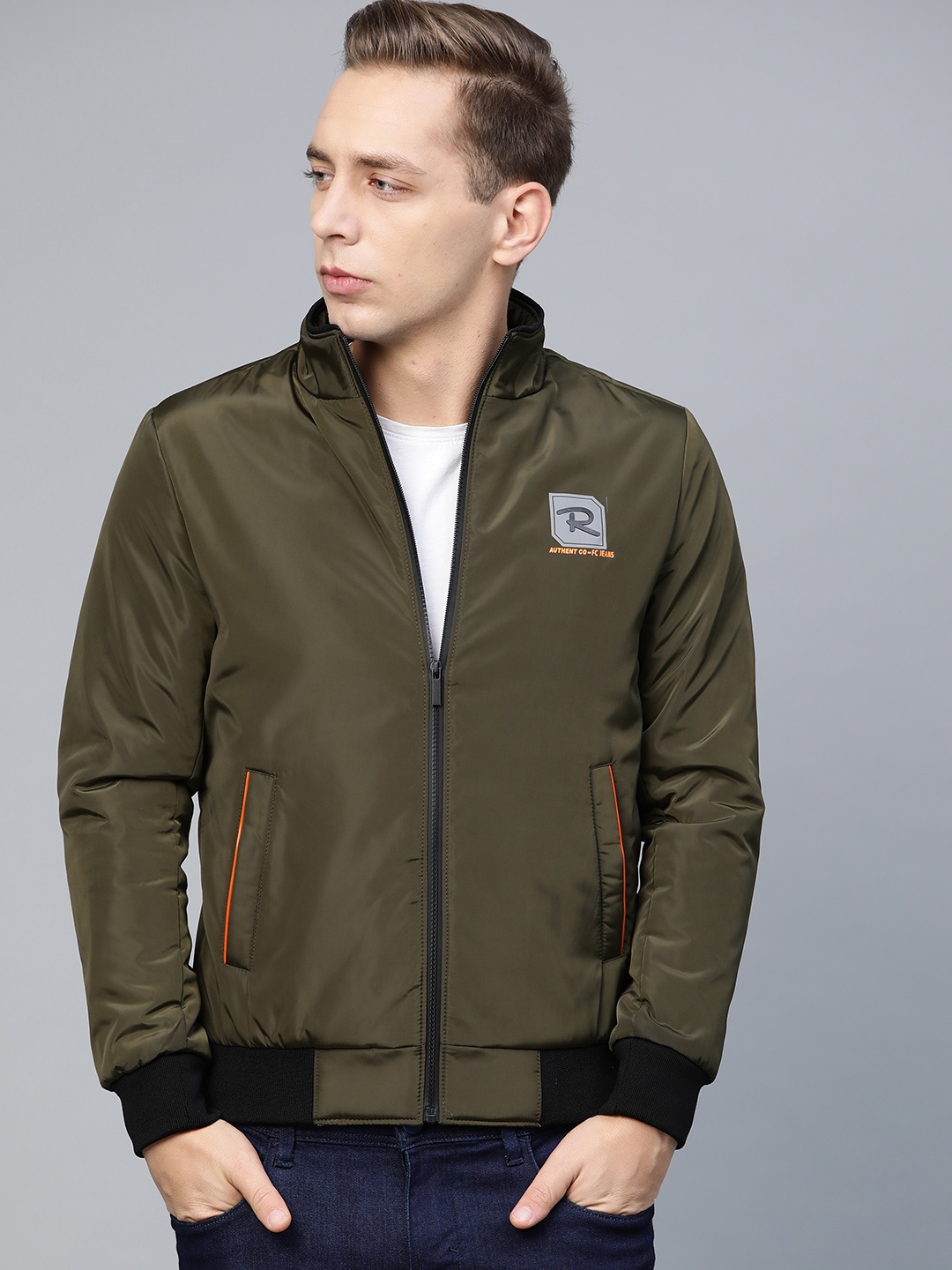 

Fort Collins Men Olive Green Solid Bomber Jacket